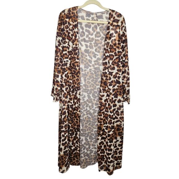 Sample Text Leopard Print Long Sleeve Simple Cover Up Long Kimono Cardigan XL - Picture 1 of 6